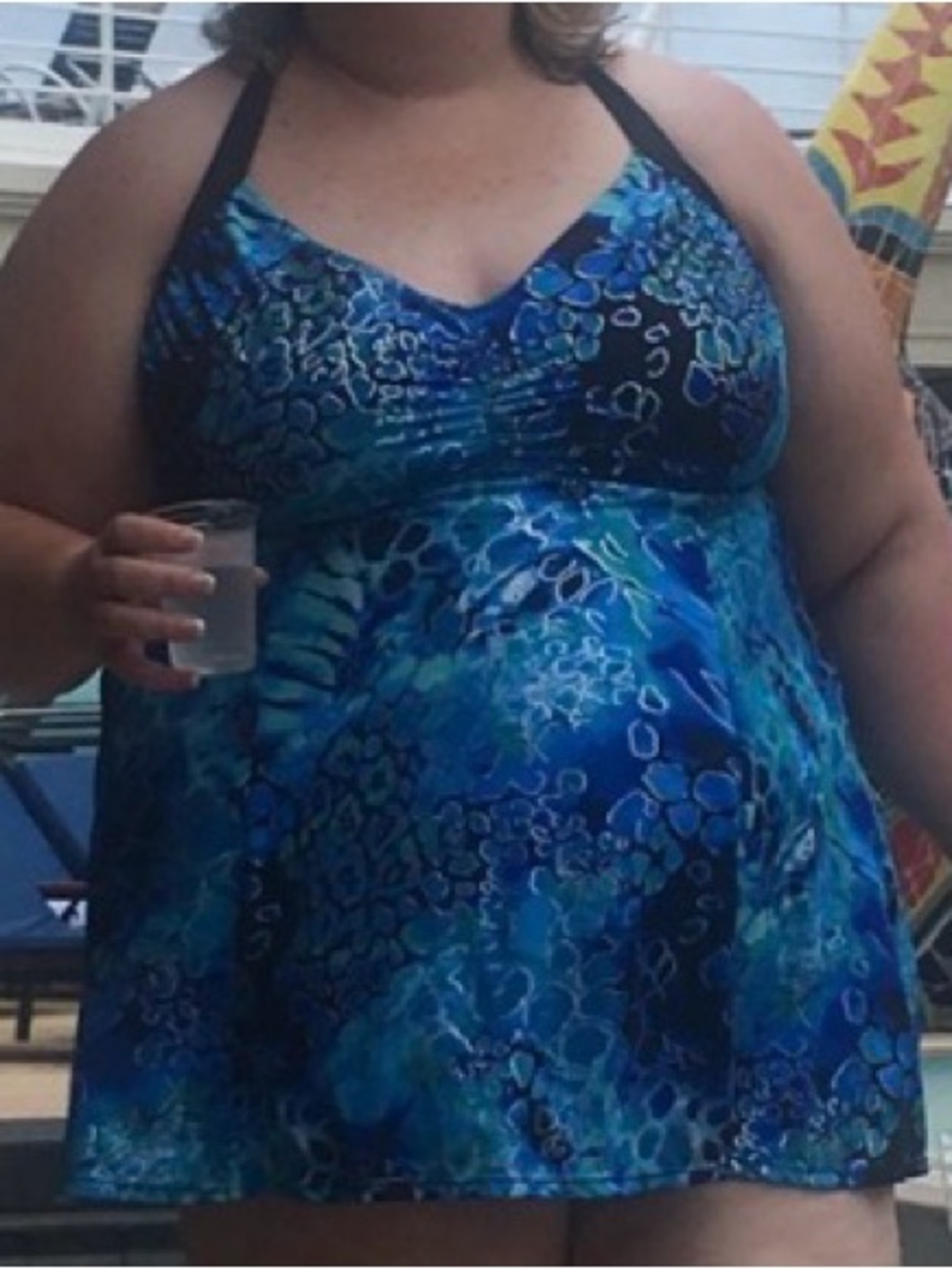 Blue, Black, and Silver One-Piece Swimming Suit - Size 32